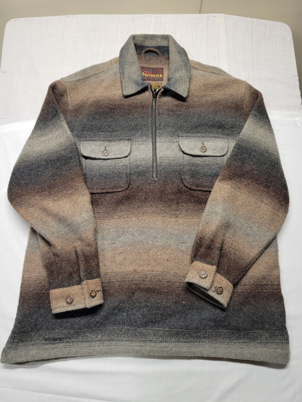 Vintage Noatak Men's Sz L 1/4 Zip Wool Pullover in Brown/Gray Gradient 70s/80s